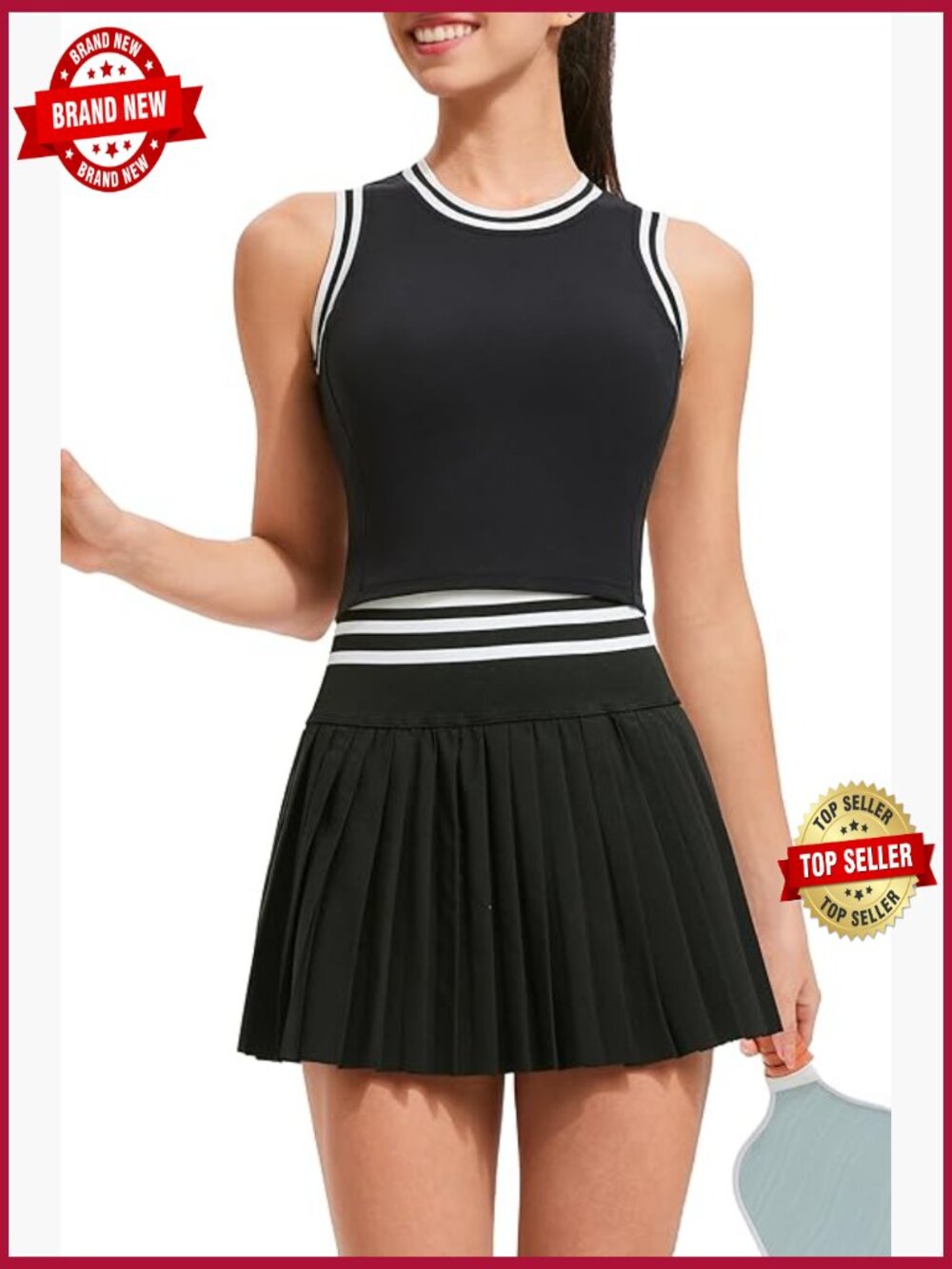 Two Piece Tennis Skirt Set High Waisted Pleated Athletic Golf Skirt w Pockets